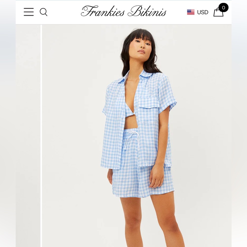 Frankie's Bikinis Light Blue Checkered High Waist Shorts